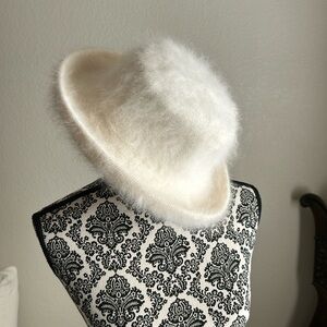 Something Special LA hat. Angora and nylon. Rolled brim. Cream color. Soft.